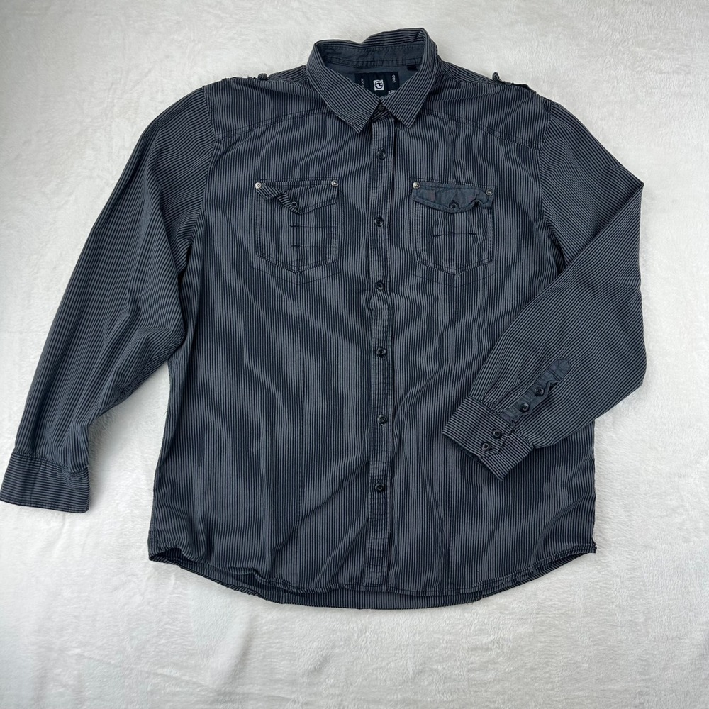Ocean‎ Current Button Down Mens XXL Regular XXL Grey Pinstripe Shirt Cotton